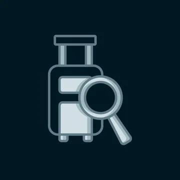 Line Airline service of finding lost baggage icon isolated on black backgro.. Stock Illustration