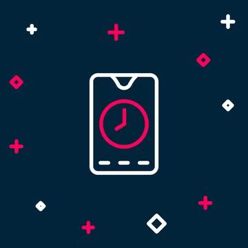 Line Alarm clock app smartphone interface icon isolated on blue background. C Illustrazione stock