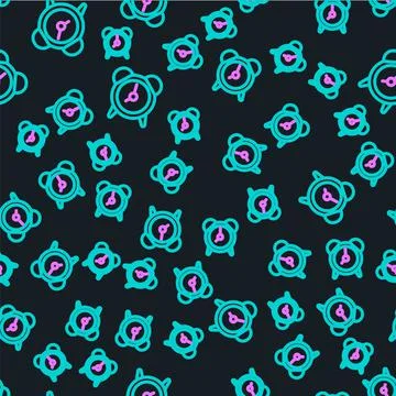 Line Alarm clock icon isolated seamless pattern on black background. Wake up Stock Illustration