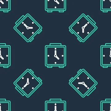 Line Alarm clock icon isolated seamless pattern on black background. Wake up Stock Illustration