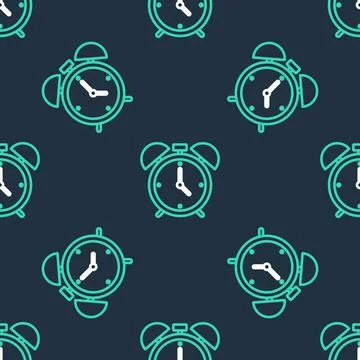 Line Alarm clock icon isolated seamless pattern on black background. Wake up Illustrazione stock