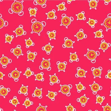 Line Alarm clock icon isolated seamless pattern on red background. Wake up, get 스톡 일러스트