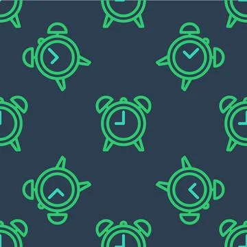 Line Alarm clock icon isolated seamless pattern on blue background. Wake up, get 스톡 일러스트
