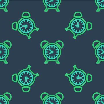 Line Alarm clock icon isolated seamless pattern on blue background. Wake up.. Illustrazione stock