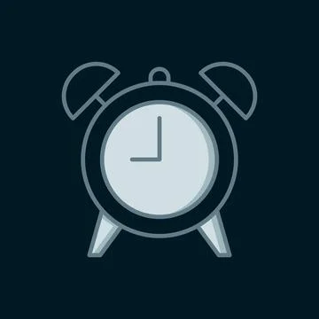 Line Alarm clock icon isolated on black background. Wake up, get up concept.. Illustrazione stock
