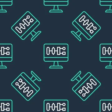 Line Algorithm icon isolated seamless pattern on black background. Algorithm 스톡 일러스트