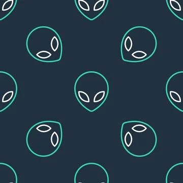 Line Alien icon isolated seamless pattern on black background. Extraterrestrial Illustrazione stock
