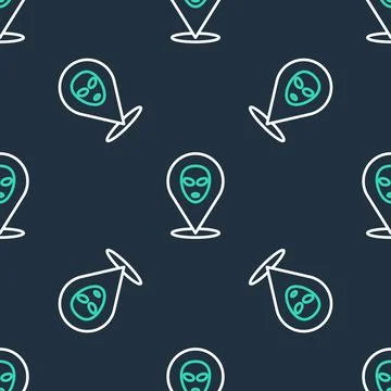 Line Alien icon isolated seamless pattern on black background. Extraterrestrial Stock Illustration