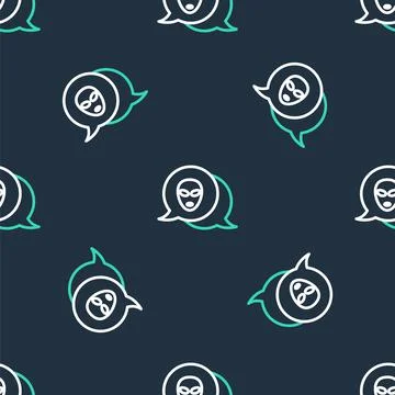 Line Alien icon isolated seamless pattern on black background. Extraterrestrial イラスト素材