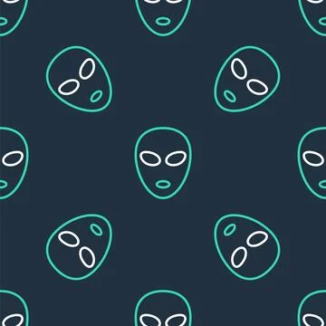 Line Alien icon isolated seamless pattern on black background. Extraterrestrial 스톡 일러스트