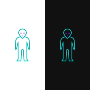 Line Alien icon isolated on white and black background. Extraterrestrial alie Stock Illustration