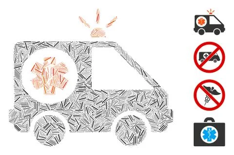 Line Ambulance Car Icon Vector Collage Stock Illustration