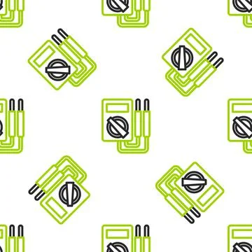 Line Ampere meter, multimeter, voltmeter icon isolated seamless pattern on white Illustrazione stock
