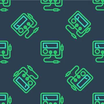 Line Ampere meter, multimeter, voltmeter icon isolated seamless pattern on blue Illustrazione stock