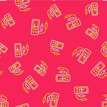 Line Ampere meter, multimeter, voltmeter icon isolated seamless pattern on red Stock Illustration