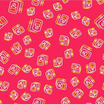 Line Ampere meter, multimeter, voltmeter icon isolated seamless pattern on red Illustrazione stock