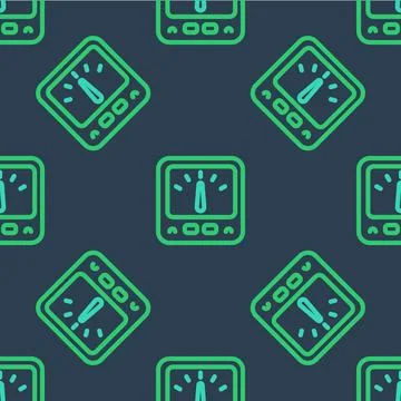 Line Ampere meter, multimeter, voltmeter icon isolated seamless pattern on blue Stock Illustration