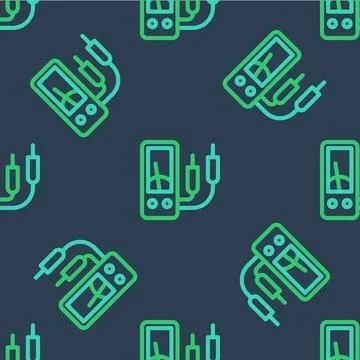 Line Ampere meter, multimeter, voltmeter icon isolated seamless pattern on .. Stock Illustration