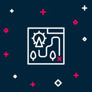 Line Amusement park map icon isolated on blue background. Entertainment in Stock Illustration