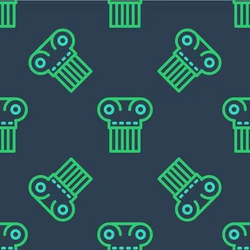 Line Ancient column icon isolated seamless pattern on blue background. Vector Stock Illustration