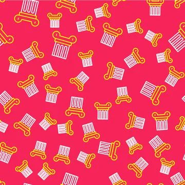 Line Ancient column icon isolated seamless pattern on red background. Vector Stock Illustration