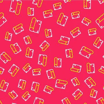 Line Ancient papyrus scroll icon isolated seamless pattern on red background Stock Illustration