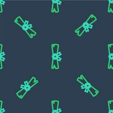 Line Ancient papyrus scroll icon isolated seamless pattern on blue background Illustrazione stock