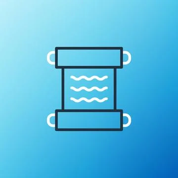 Line Ancient papyrus scroll icon isolated on blue background. Parchment paper Stock Illustration