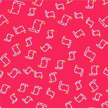 Line Ancient papyrus scroll icon isolated seamless pattern on red backgroun.. Stock Illustration