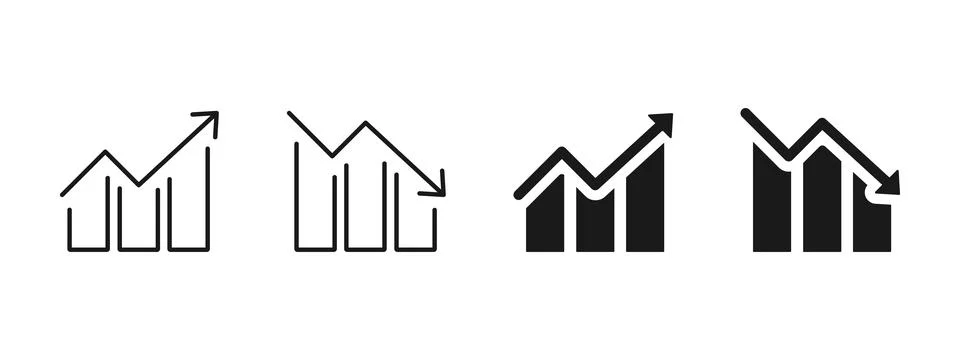 Line and bar chart icon with arrow showing growth and decline trends. Busin.. Stock Illustration