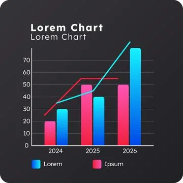 Line and clustered column dark slide chart Stock Illustration