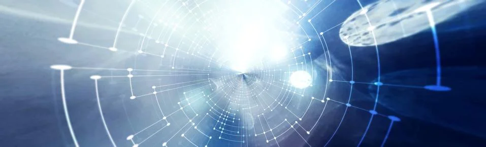 Line and dot pattern and bokeh background. Technology concept. Stock Illustration