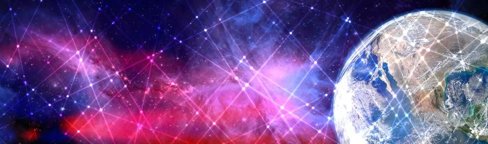 Line and dot pattern and colorful space background. Elements of this image fu 스톡 사진