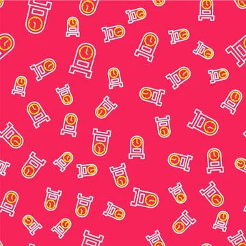 Line Antique clock icon isolated seamless pattern on red background. Vector Stock Illustration