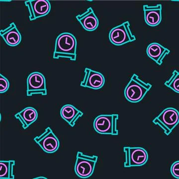 Line Antique clock icon isolated seamless pattern on black background.  Vecto Illustrazione stock