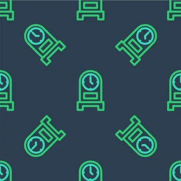 Line Antique clock icon isolated seamless pattern on blue background.  Vector Stock Illustration