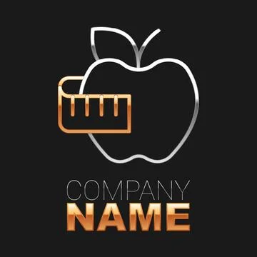 Line Apple and measuring tape icon isolated on black background. Excess wei.. Stock Illustration