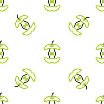 Line Apple core icon isolated seamless pattern on white background. Bitten apple 库存插图