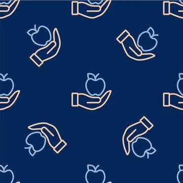Line Apple icon isolated seamless pattern on blue background. Excess weight.. Illustrazione stock