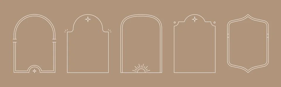 Line arch frame set. Minimal line style arch, oval shape boho frame element for Stock Illustration