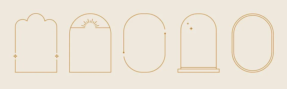 Line arch frame set. Minimal line style arch, oval shape boho frame element for Stock Illustration