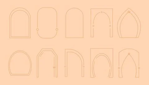 Line arch frames, minimal shapes. Oval border, vintage logo design, simple bo Stock Illustration