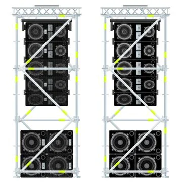 Line array concert acoustics scaffold suspension illustration. Stock Illustration