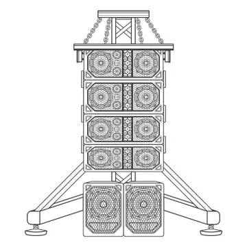 Line array concert acoustics on truss suspension illustration. Illustrazione stock