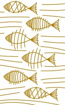 Line art animal Fish pattern issolated on white Stock Illustration