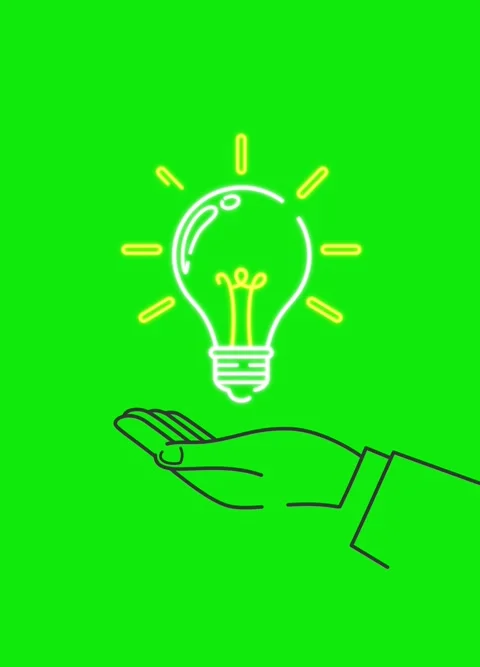 Line art animation of a hand holding a glowing neon light bulb Stock Footage 345659858