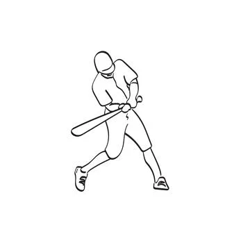 Line art baseball batter hitting ball illustration vector hand drawn isolated Stock Illustration
