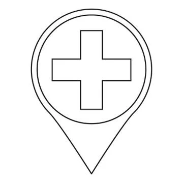 Line art black and white hospital map sign Stock Illustration
