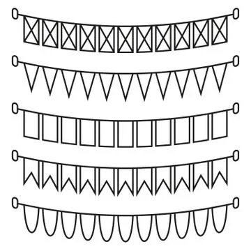 Line art black and white holiday flags. Stock Illustration