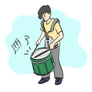 Line art boy playing marching snare illustration vector hand drawn isolated Stock Illustration
